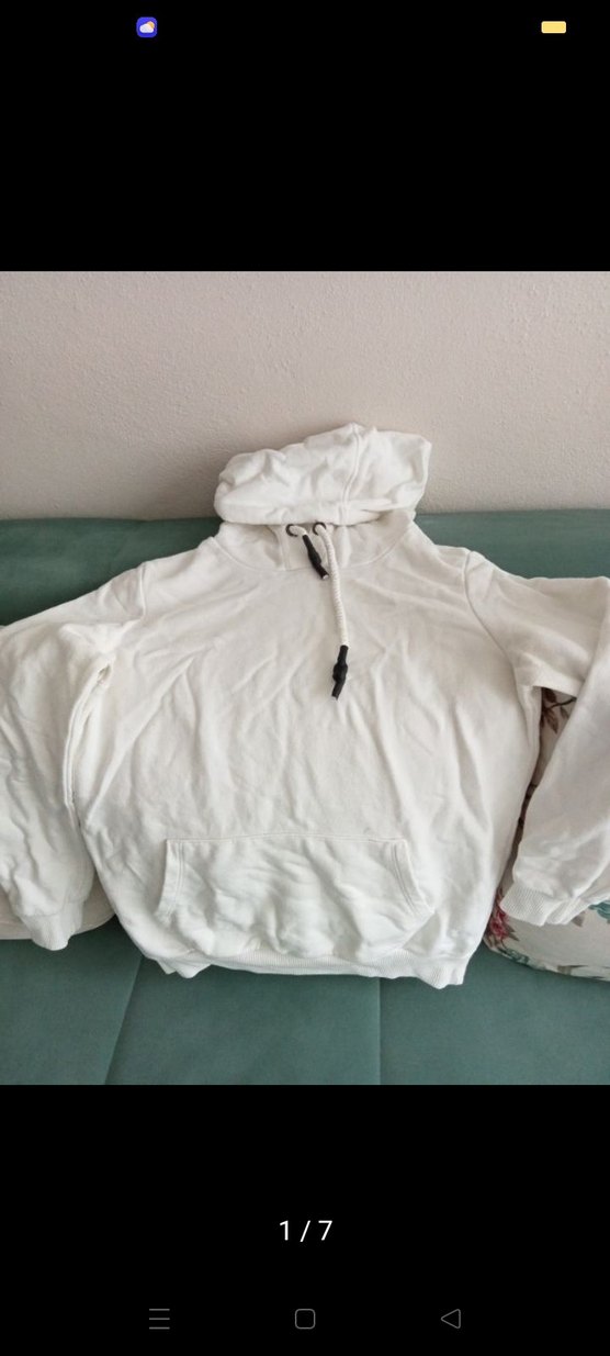 Kadın Beyaz Kapüşonlu Fermuarlı Sweatshirt - Görsel 4