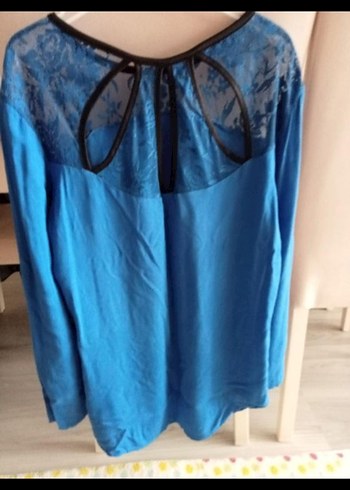 Lacivert Dantel Detaylı Bohem Uzun Kollu Bluz - Görsel 3