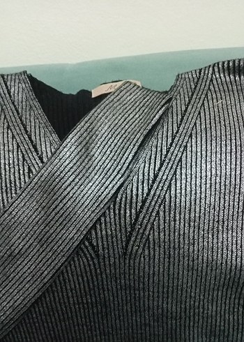 Uzun Kollu V Yaka Siyah Gri Kadın Kazak - Görsel 3