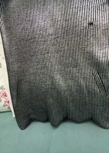 Uzun Kollu V Yaka Siyah Gri Kadın Kazak - Görsel 7