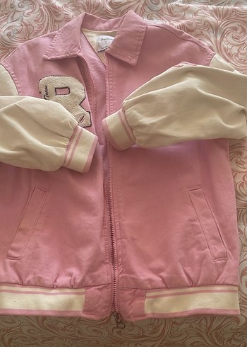 xs Beden pembe Renk Bershka Baskılı Rahat Kesim Bomber Ceket