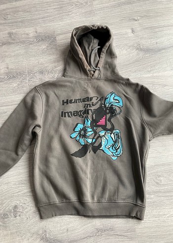 Kapüşonlu Gri Baskılı erkek Sweatshirt