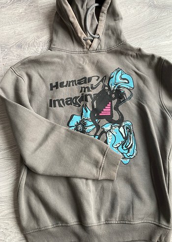 s Beden Kapüşonlu Gri Baskılı erkek Sweatshirt