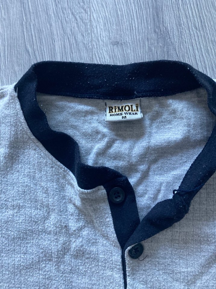 Gri Uzun Kollu Düğmeli Polo Tişört pijama üstü - Görsel 3