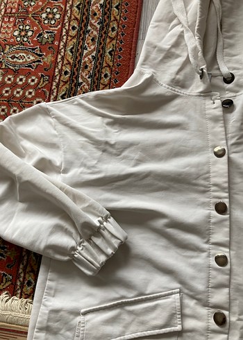 Düğmeli Kapüşonlu Uzun Pamuk Ceket - Görsel 3