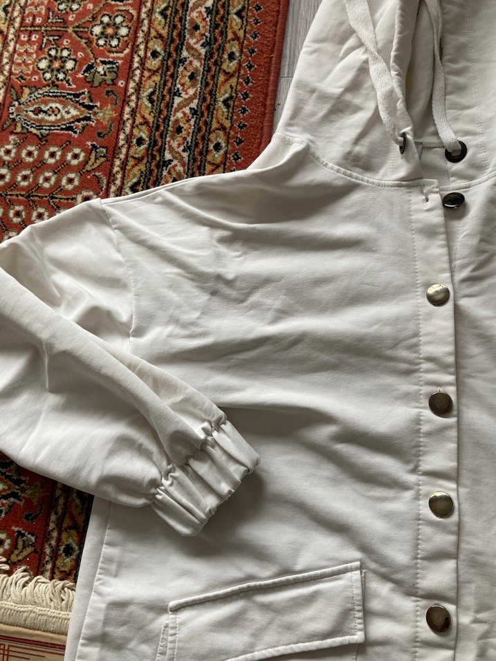 Düğmeli Kapüşonlu Uzun Pamuk Ceket - Görsel 3