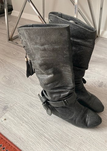 Gri Deri Kadın çizme - Görsel 2