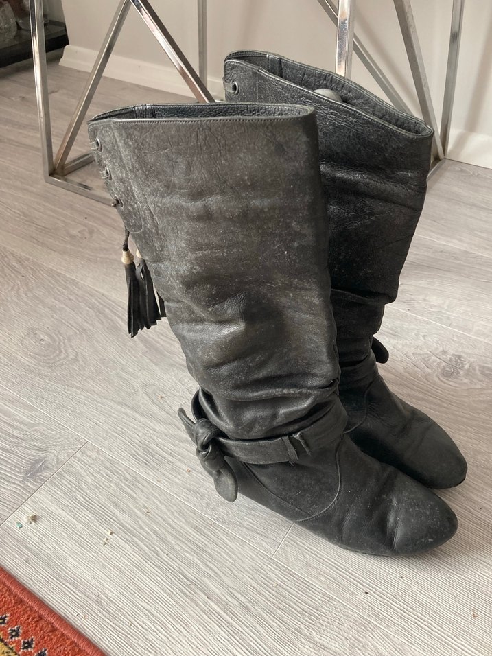 Gri Deri Kadın çizme - Görsel 2