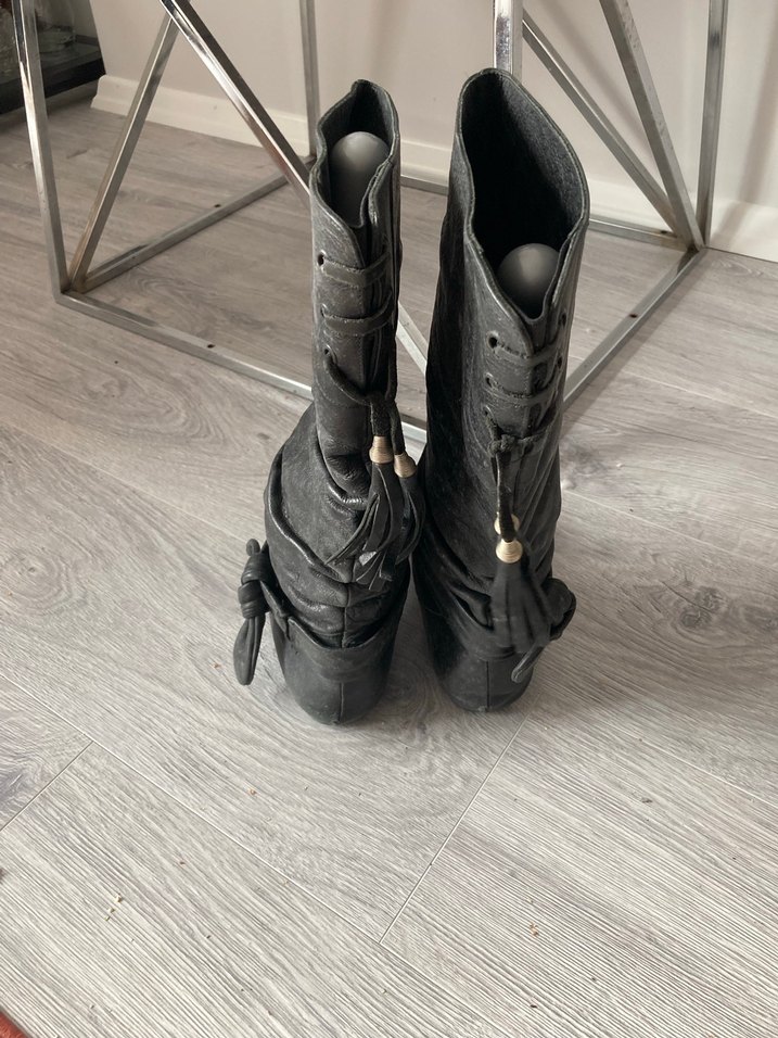 Gri Deri Kadın çizme - Görsel 3