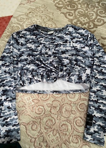 Gri Kamuflaj Desenli Mini Sweatshirt