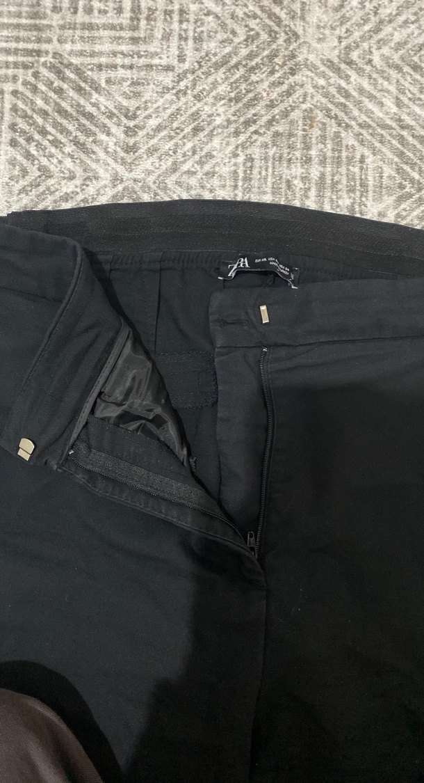 Siyah Kadın Denim Midi Kumaş Pantolon - Görsel 2