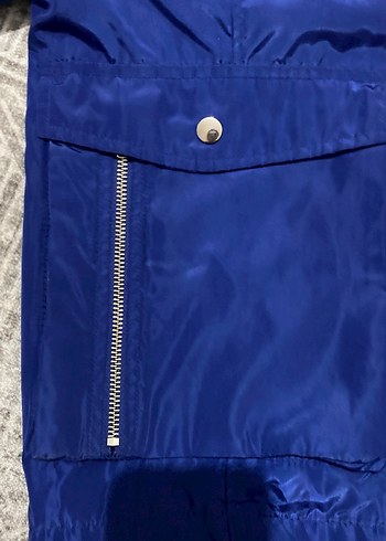 Parlak Mavi Kapüşonlu Rahat Kesim Ceket - Görsel 2