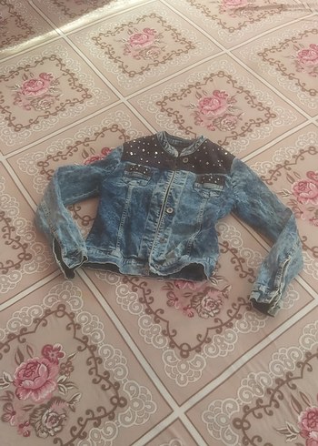 Kadın Koyu Mavi Taşlı Denim Ceket