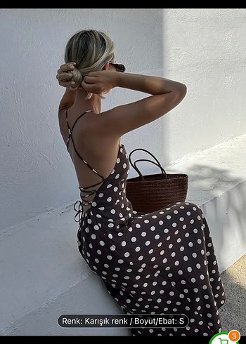 Zara Kahverengi Puantiyeli Uzun İnce Askılı Elbise