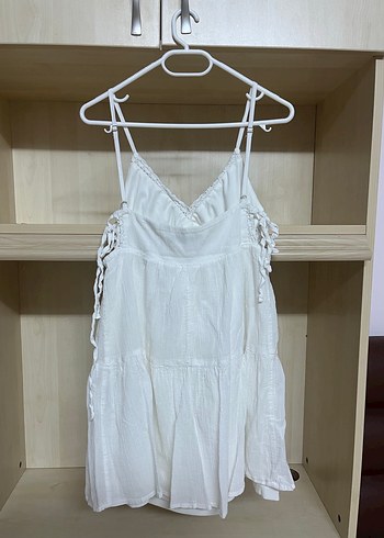 bershka askılı beyaz elbise - Görsel 6
