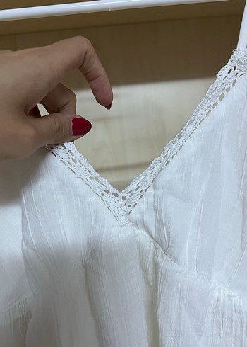 bershka askılı beyaz elbise - Görsel 2