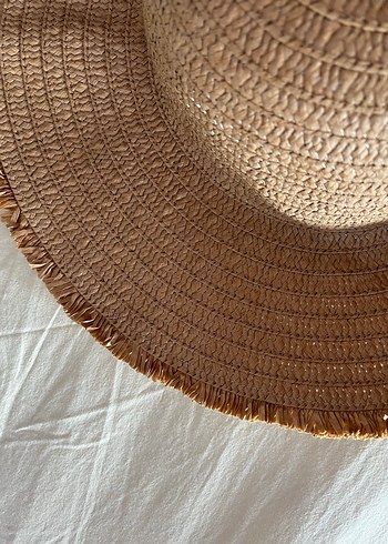 Fırfırlı Bej Keten Bohem Kadın Şapka Fötr - Görsel 4