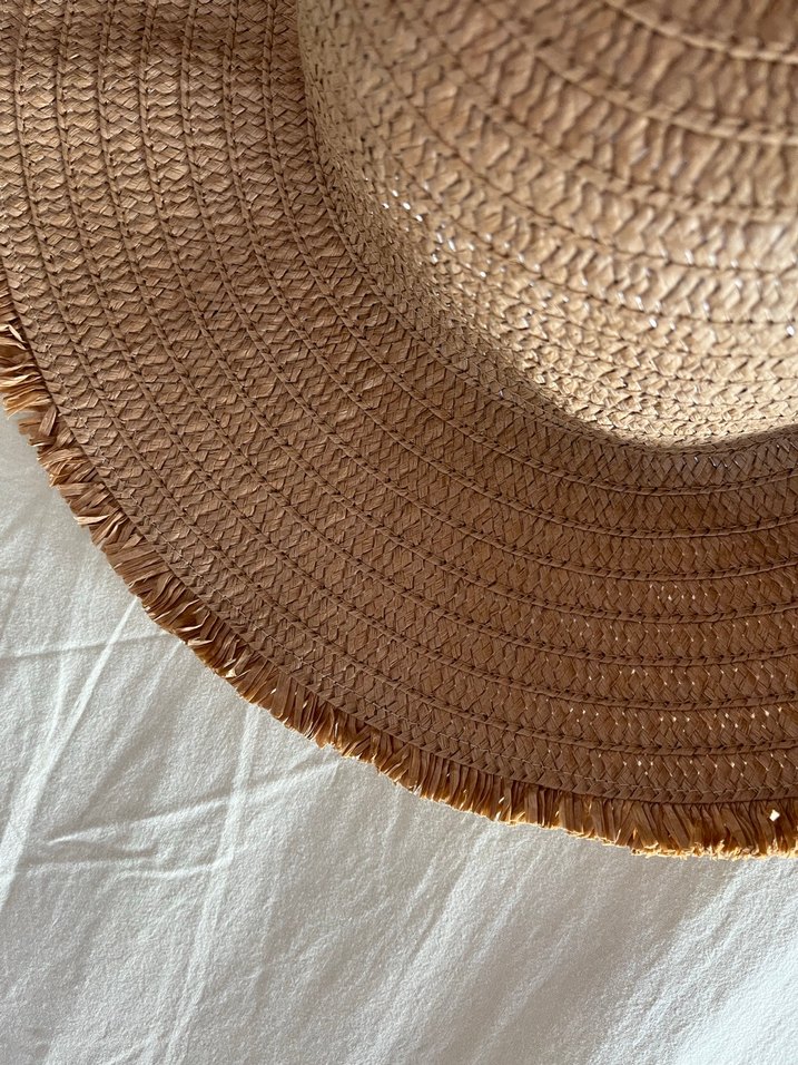 Fırfırlı Bej Keten Bohem Kadın Şapka Fötr - Görsel 5