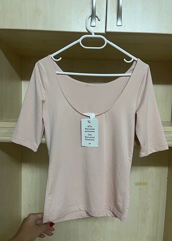 Bej Kadın Kısa Kollu Dar Kesim Tişört h&m bedene oturan - Görsel 5