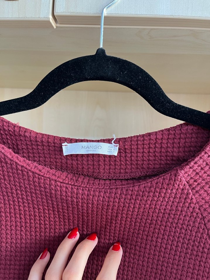 Bordo Örgü Kısa Kollu Kadın Kazak - Görsel 5