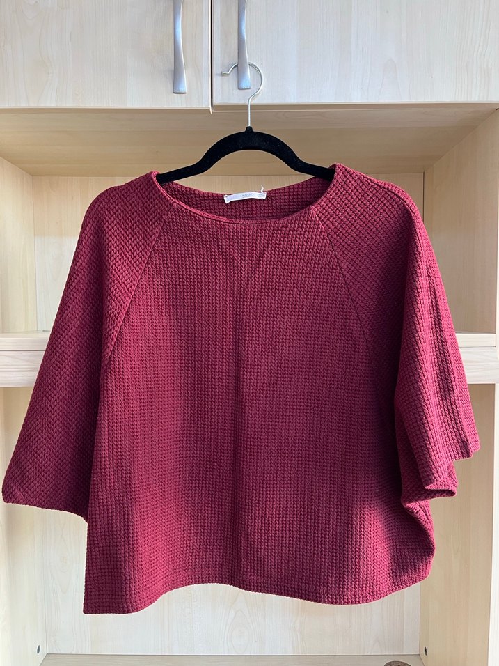 Bordo Örgü Kısa Kollu Kadın Kazak - Görsel 2