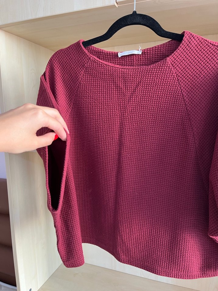 Bordo Örgü Kısa Kollu Kadın Kazak - Görsel 3