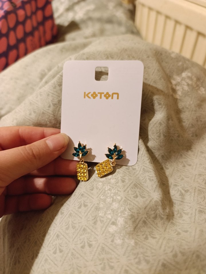 Renkli Taşlı Mini Ananas Küpe - Görsel 2