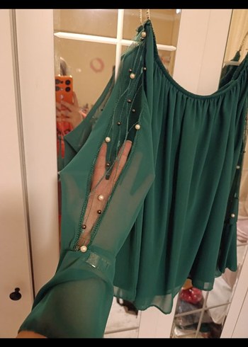 Yeşil Drapeli Askılı Bluz - Görsel 2