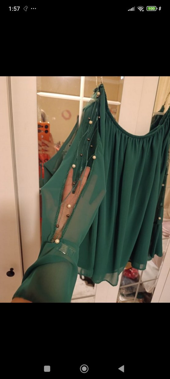 Yeşil Drapeli Askılı Bluz - Görsel 2