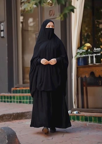 Siyah Uzun Kollu Kadın çarşaf - Görsel 3