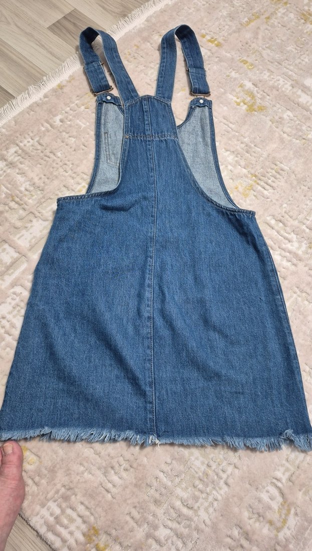 Kızlar için Fermuarlı Denim Salopet - Görsel 2