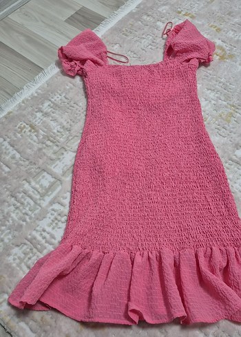 Addax Pembe Fırfırlı kasın midiBohem Elbise