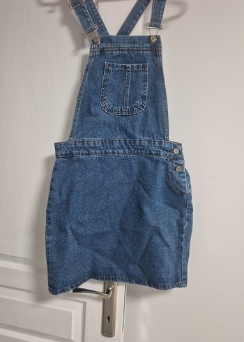 Kadın Mavi Kot Askılı Midi Salopet - Görsel 2