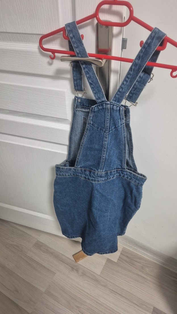 Kadın Mavi Kot Askılı Midi Salopet - Görsel 3