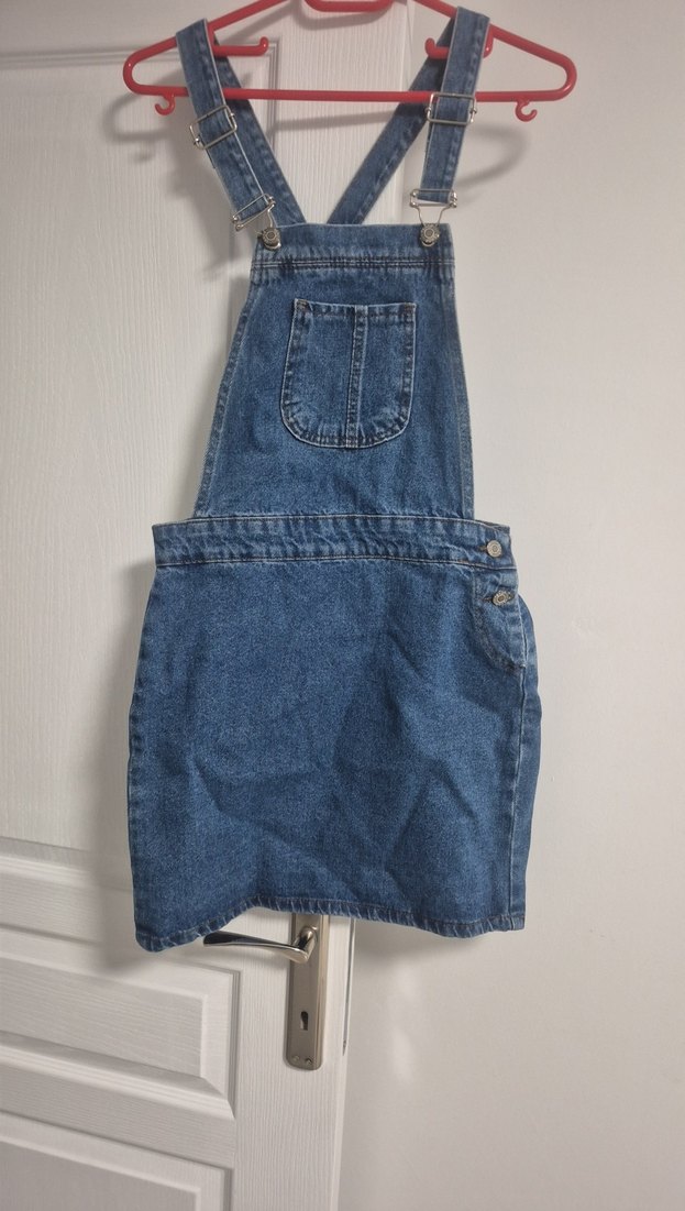 Kadın Mavi Kot Askılı Midi Salopet - Görsel 2