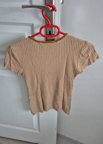 Kahverengi Kısa Kollu Kadın penye Tişört - Görsel 2