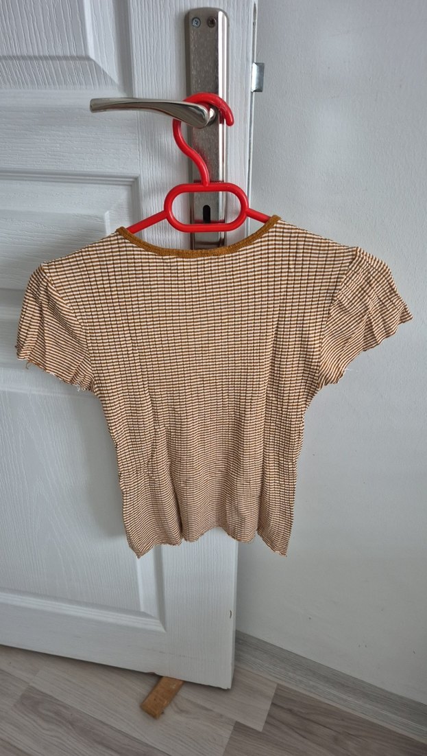 Kahverengi Kısa Kollu Kadın penye Tişört - Görsel 2