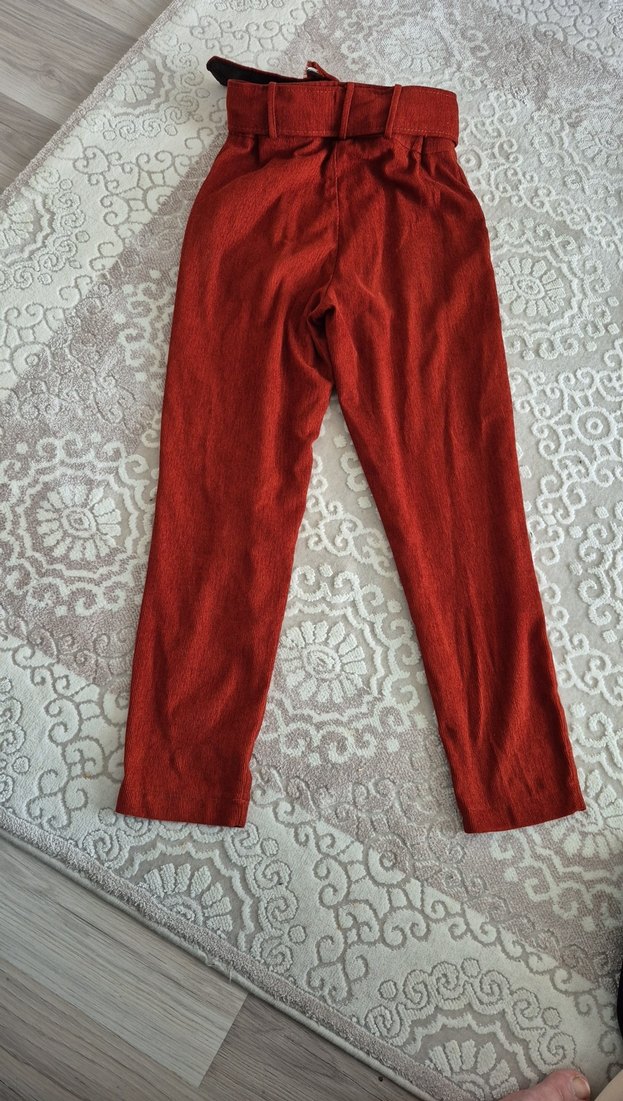 Kemerli Kremit rengi Kadın Keten Pantolon - Görsel 2