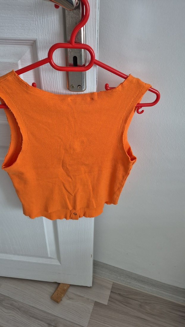 Düğmeli Turuncu penye Kadın Atlet - Görsel 2