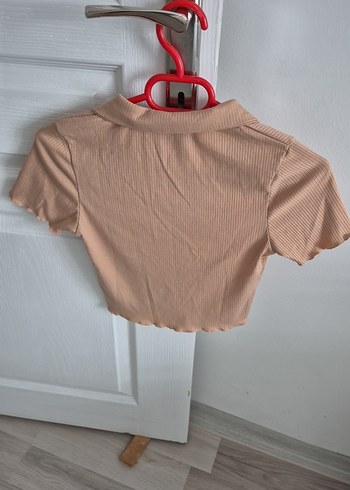 Düğmeli Kısa Bej Crop Gömlek - Görsel 2