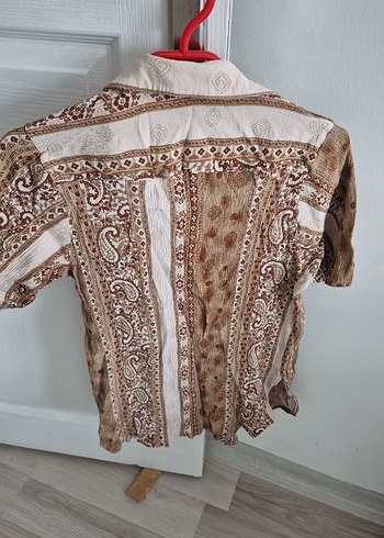 Bohem Kısa Kollu Düğmeli Kadın Gömlek - Görsel 2