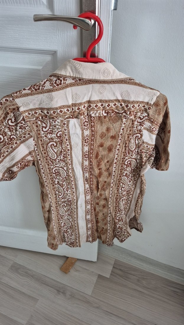 Bohem Kısa Kollu Düğmeli Kadın Gömlek - Görsel 2