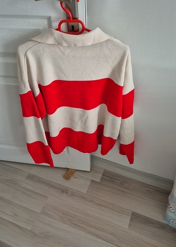 Kırmızı Çizgili Pamuklu Kadın Triko - Görsel 2