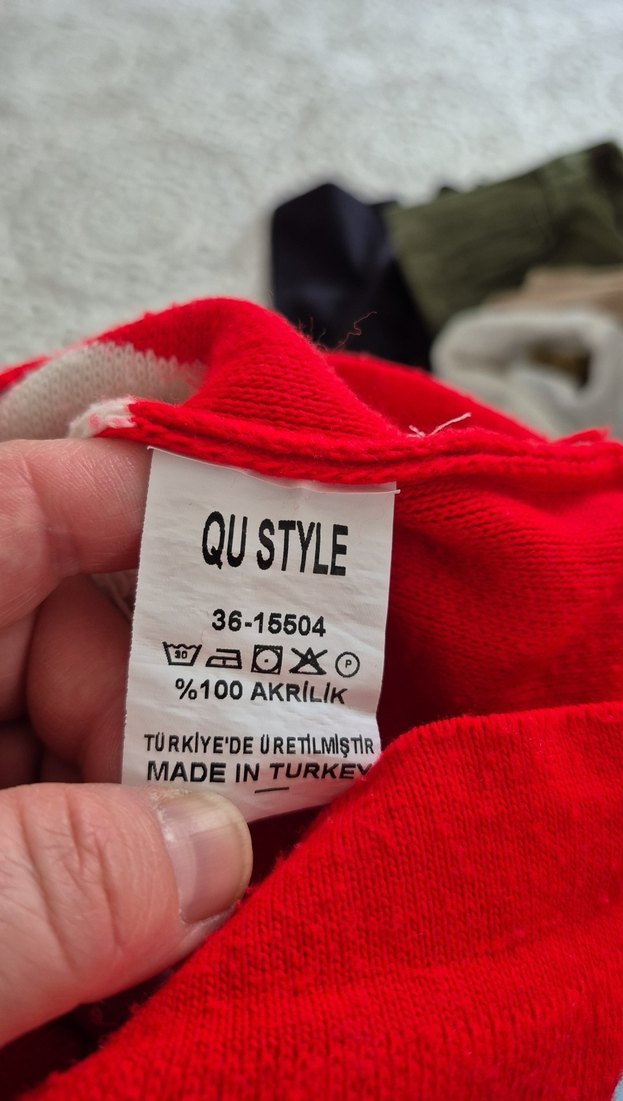 Kırmızı Çizgili Pamuklu Kadın Triko - Görsel 3