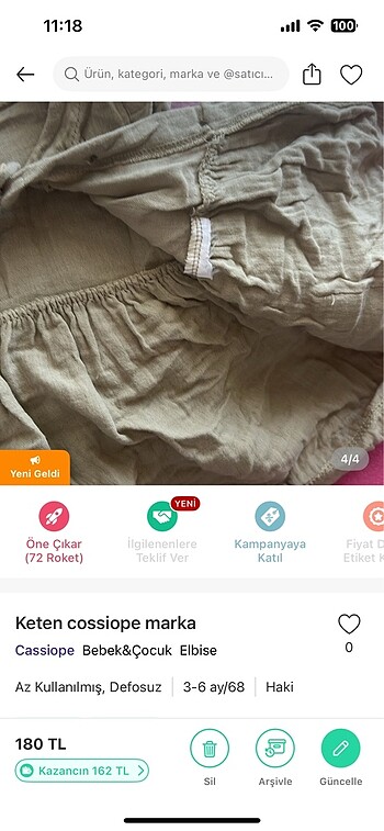 3-6 Ay Beden Keten elbise cossiope marka