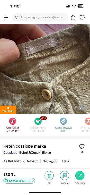 3-6 Ay Beden haki Renk Keten elbise cossiope marka