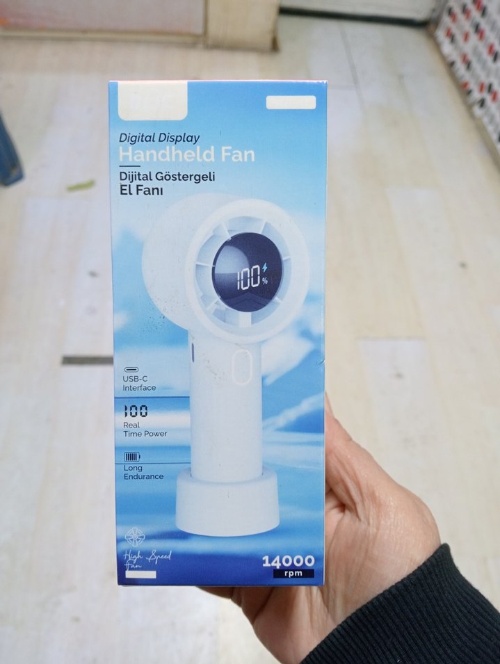 Dijital Ekranlı Beyaz El Fanı - Görsel 2