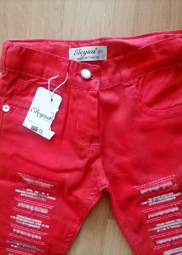 Kız çocuk tırtıklı simli pantalon - Görsel 2