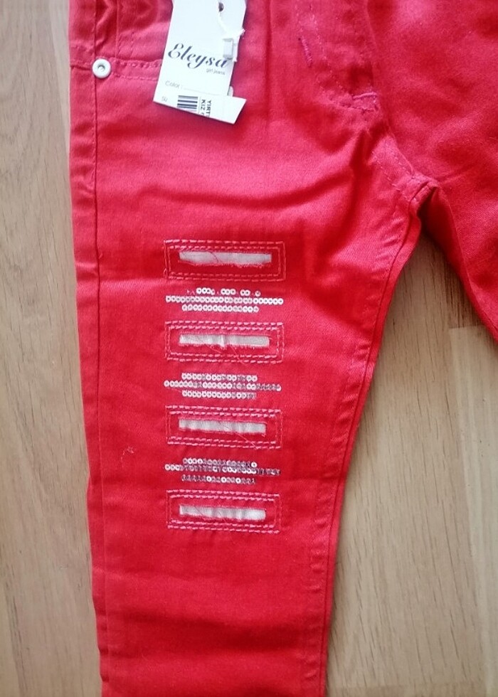 Kız çocuk tırtıklı simli pantalon - Görsel 3