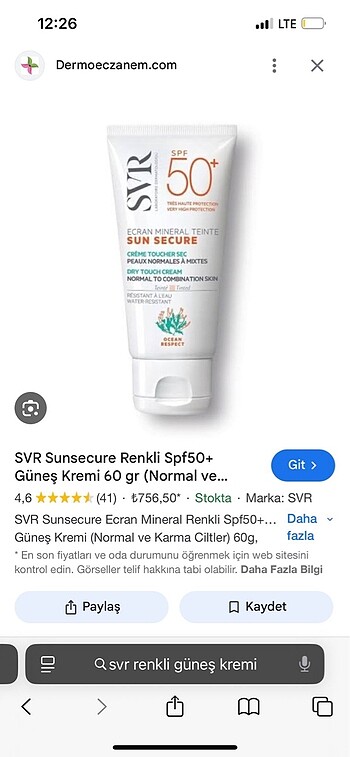 Svr renkli güneş kremi